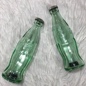 NWOT Vintage Coca-Cola Georgia Green Glass Salt and Pepper Shakers